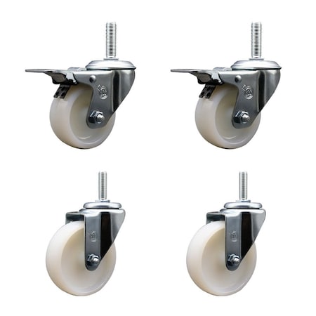 Service Caster 4 Inch Nylon Swivel 58 Inch Threaded Stem Caster Set 2 Total Lock Brakes SCC-TSTTL20S414-NYS-58212-2-S-2